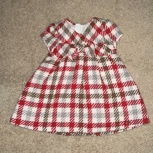 Red & white formal baby dress with silver and brown
